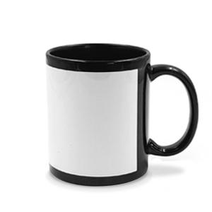 Tazas negras con recuadro blanco personalizable por sublimación
