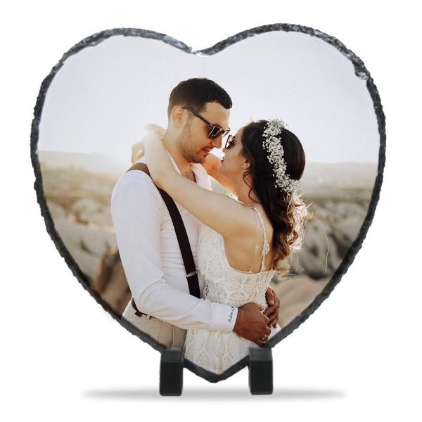 Heart rock slate photo frame 19.5 x 19.5 cm