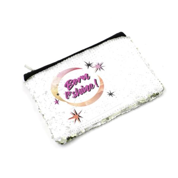 Astuccio / Pochette effetto lino paillettes reversibili  per sublimazione