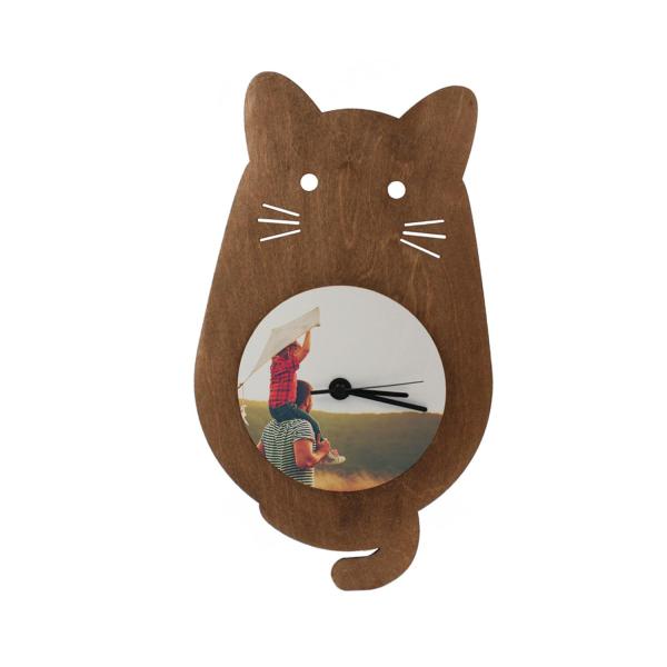 Orologio in legno a forma di gatto | Stampa personalizzata