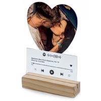 Portafotos de metacrilato + base de madera (corazón con rectángulo)