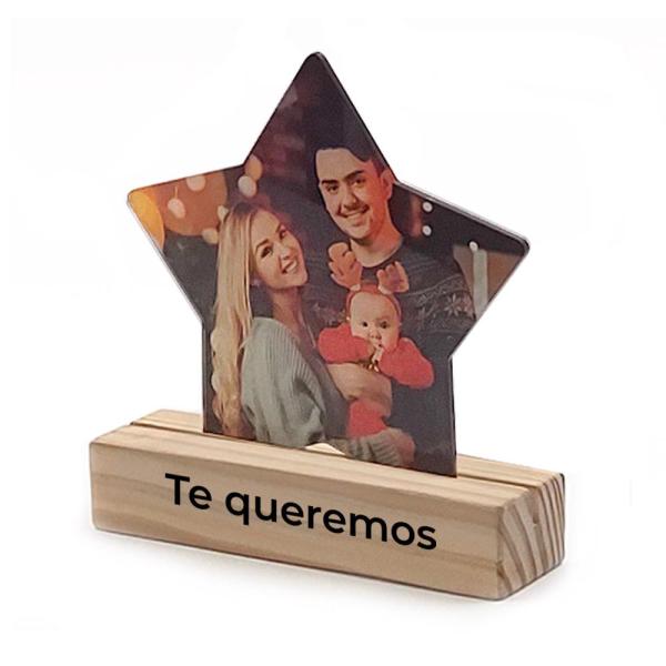 Portafotos de metacrilato + base de madera (estrella)