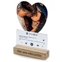 Methacrylate photo holder + wooden base (heart + rectangle)