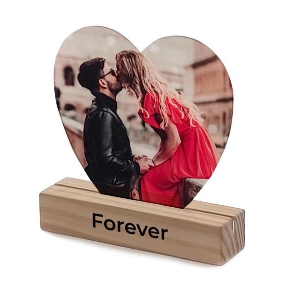Methacrylate photo holder + wooden base (heart)