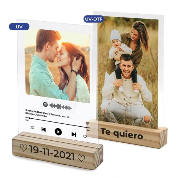 Portafotos de metacrilato + base de madera (rectangular 15x22 cm)