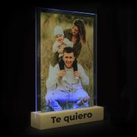 Acrylic photo holder + wooden base with light (rectangle 15x22 cm)