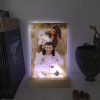 Acrylic photo holder + wooden base with light (rectangle 15x22 cm)