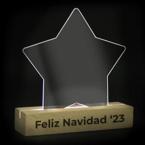 Portafotos de metacrilato + base de madera con luz (estrella)