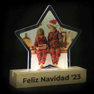 Portafotos de metacrilato + base de madera con luz (estrella) 2