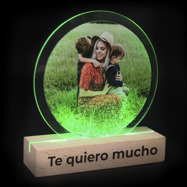 Base madera con led multicolor para paneles y  metacrilato