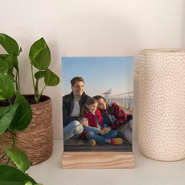 Portafotos de cristal + base de madera (rectangular 15x22 cm)