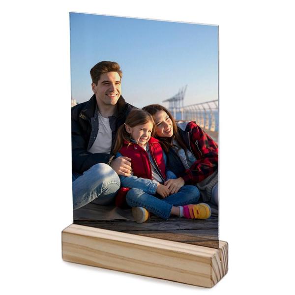 Portafotos de cristal + base de madera (rectangular 15x22 cm)