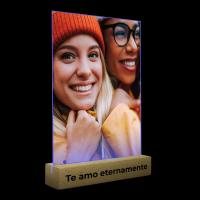 Cadre photo en verre + base en bois avec lumière (rectangulaire 15x22 cm)