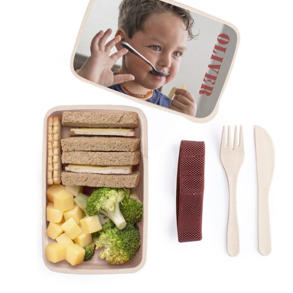 Fiambrera con cubiertos incluidos, personalizable por sublimación