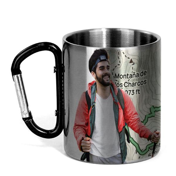 Taza acero inoxidable 300 ml con mosquetón, personalizable por sublimación