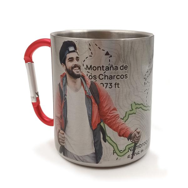 Taza acero inoxidable 300 ml con mosquetón, personalizable por sublimación