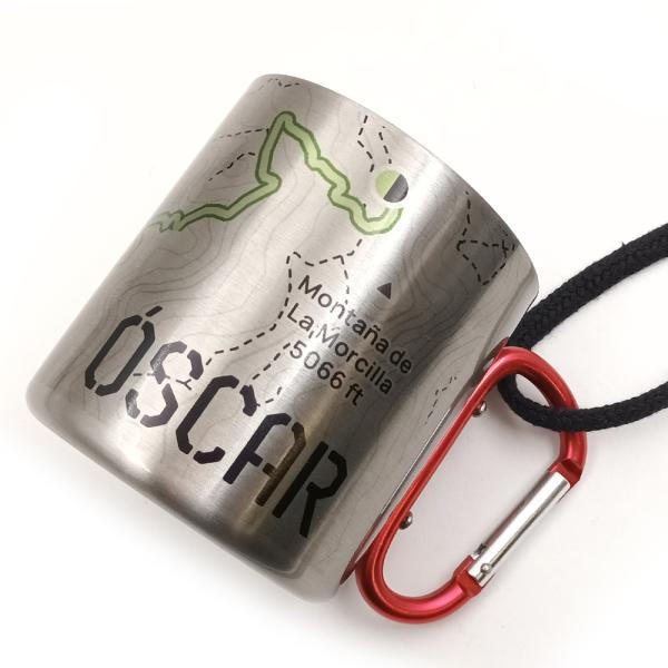 Taza acero inoxidable 300 ml con mosquetón, personalizable por sublimación