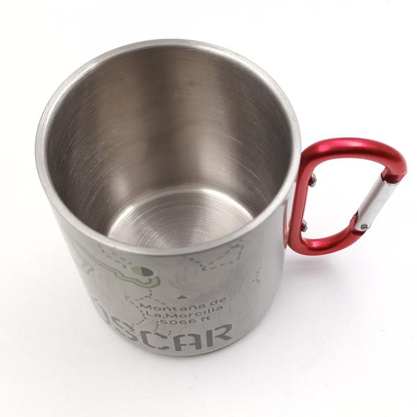 Taza acero inoxidable 300 ml con mosquetón, personalizable por sublimación