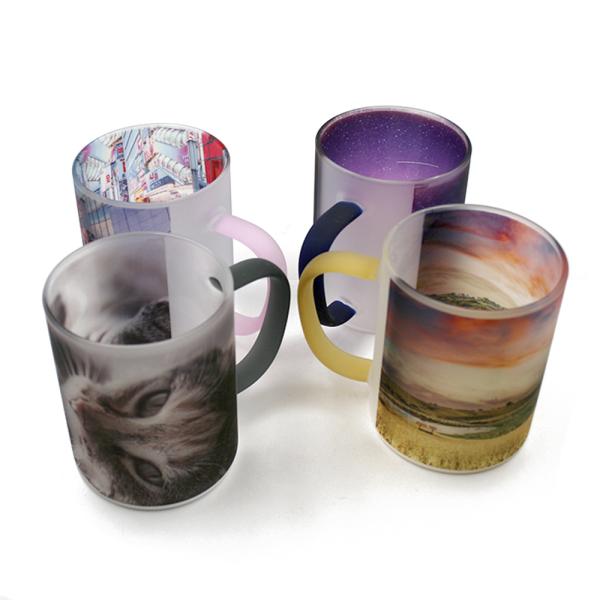 Tazas de cristal esmerilado de colores personalizables por sublimación
