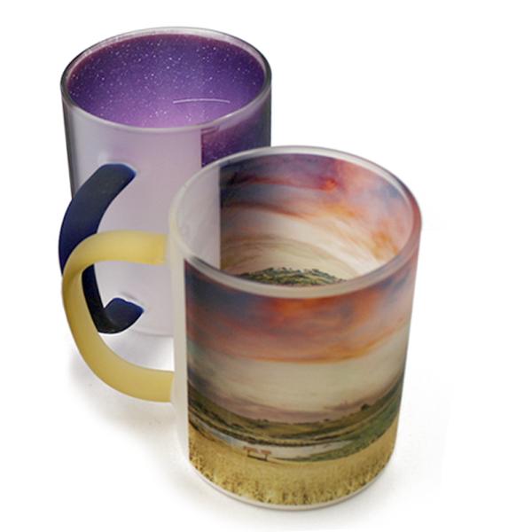 Tazas de cristal esmerilado de colores personalizables por sublimación