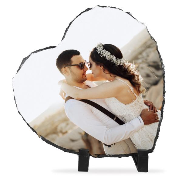 Heart rock slate photo frame 19.5 x 19.5 cm