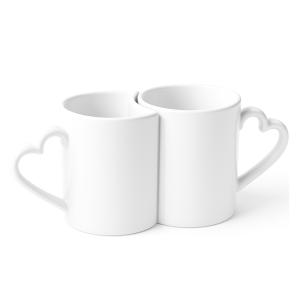 Couple ceramic mugs with handle heart for sublimation