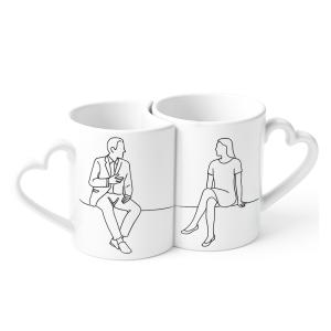 Tasses en céramique couple avec porgnée coeur pour sublimation 2