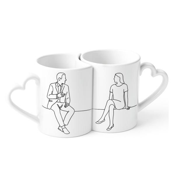 Tasses en céramique couple avec porgnée coeur pour sublimation