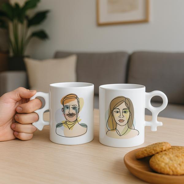 Ceramic mugs with gender symbol handle for sublimation
