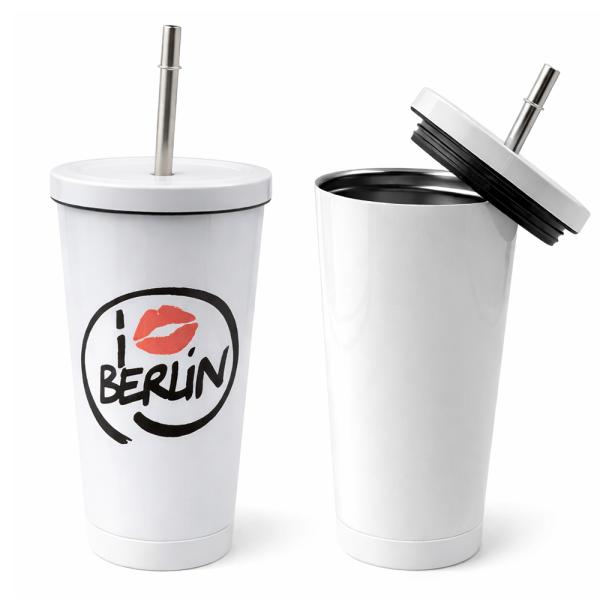 Tasse en acier inoxydable avec paille 450ML