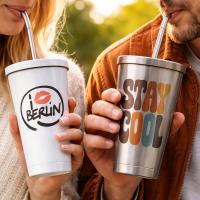 Tasse en acier inoxydable avec paille 450ML