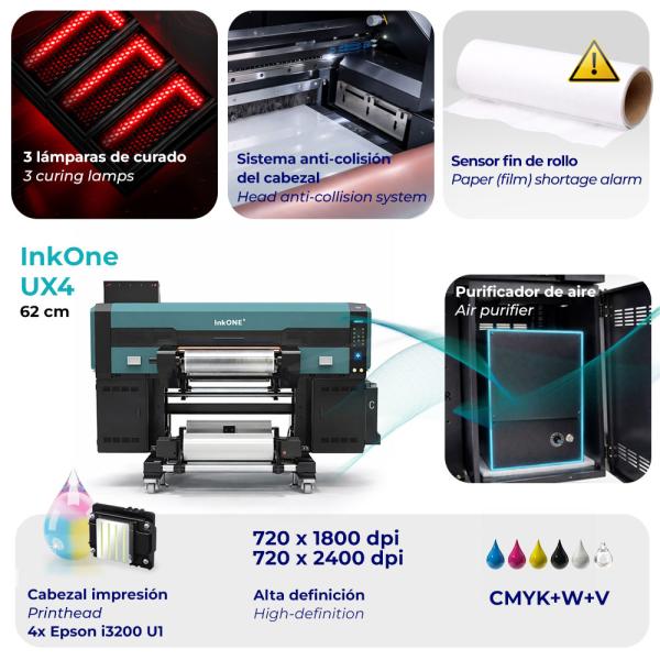 Impresora UV-DTF de gran formato InkOne UX4 (60 cm) para parches con relieve 3D