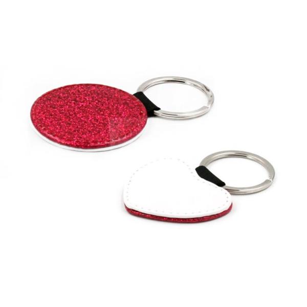 Pink leatherette keychains with glitter (various shapes)