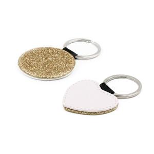 Gold leatherette keychains with glitter (various shapes) 2