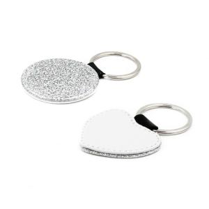 Silver leatherette keychains with glitter (various shapes) 2