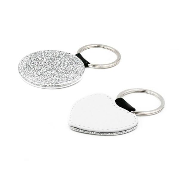 Silver leatherette keychains with glitter (various shapes)