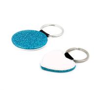 Llaveros de símil piel azul con purpurina (varias formas)