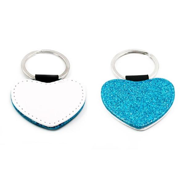 Llaveros de símil piel azul con purpurina (varias formas)