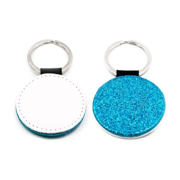 Llaveros de símil piel azul con purpurina (varias formas)