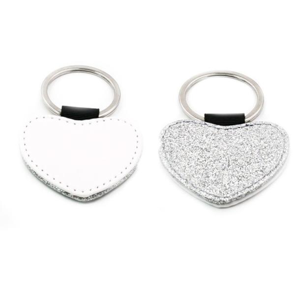 Silver leatherette keychains with glitter (various shapes)