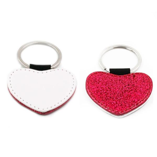 Porte-clés simili cuir rose avec paillettes (différentes formes)