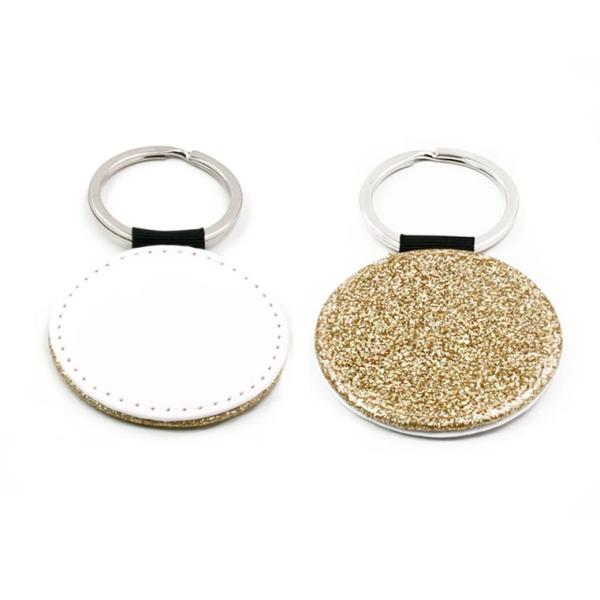Llaveros de símil piel dorado con purpurina (varias formas)