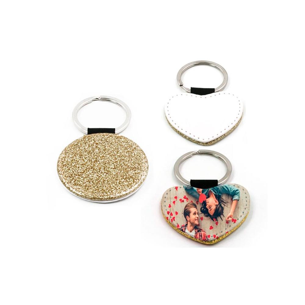 Gold leatherette keychains with glitter for sublimation