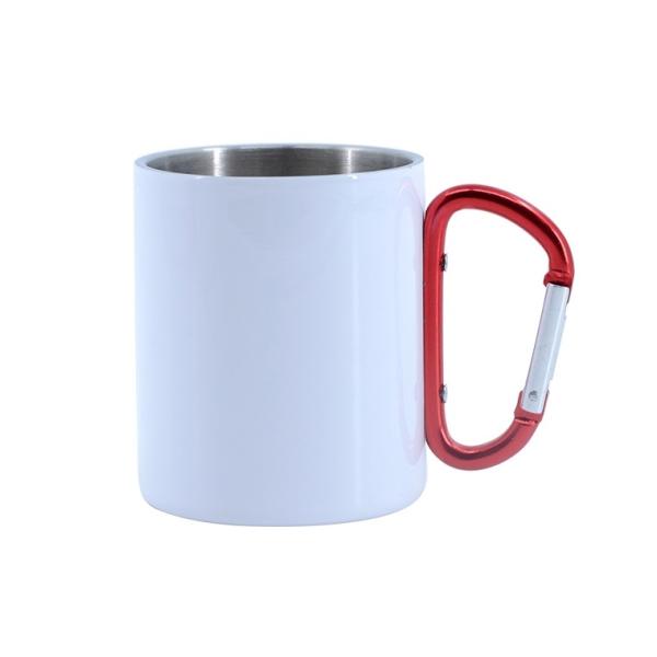 Taza de acero con asa de mosquetón 10 oz (Blanca)