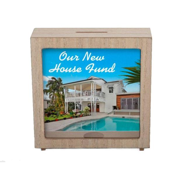 Hucha de madera en forma de marco 16,5x16,5 cm