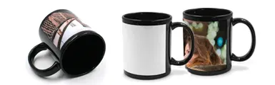 Taza negras con recuadro blanco